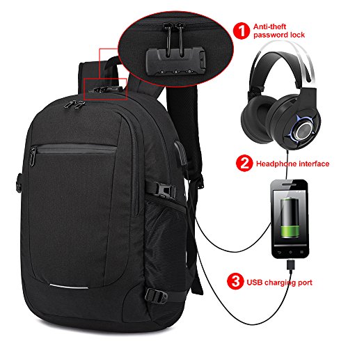 Laptop Backpack, Business Anti Theft Backpack School Backpack with USB Charging Port Water Resistant Travel College Backpack Durable Computer Bag for Men Women Fits 15.6 Inch Notebook (Black)