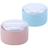 ASUNFO 2 Pcs Large Body Powder Container with Puff and Sifter Pink &amp; Blue | for Body Face Makeup Travel Box Compact Case Holder