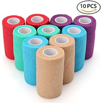 LotFancy Vet Wrap for Dogs Horses Cat Pet - 4 Inches x 5 Yards, 10 Rolls, Self-Adherent Cohesive Bandage Tape, Assorted Colors