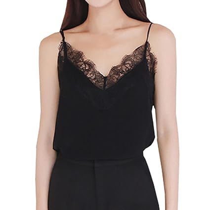 KingProst-Top Tiefer V-Ausschnitt Spitzentops Damen Sommer Blusentop äRmellos Tank Top Spitze Oberteile Frauen Elegant TräGer