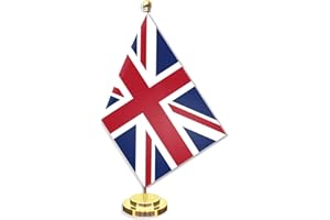 British Union Jack Desk Small Flag Set,5×8 Inch UK Great Britain Mini Desktop Table Banner,12" Metal Solid Pole Decor,Tiny Di
