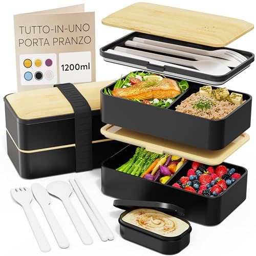 Umami Airtight Lunch Box with 4 Compartments and Cutlery, Safe for Microwave, Dishwasher, Office Lunch Box, Bento Lunchbox, Leak Proof for Adults, Lunch Box, Black and Beige, 1200 ml