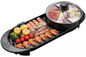 FASCRYLA 27″ Hot pot with Grill,Electric BBQ Grill 2200W Non-Stick Korean Barbecue Grill for 2-12 People,Independent Dual Temperature Control(110V)