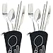 8 Pieces Flatware Sets Knife, Fork, Spoon, Chopsticks, FIBOUND 2 Pack Rustproof Stainless Steel Tableware Dinnerware with Carrying Case for Traveling Camping Picnic Working Hiking(2 Pack-Black)