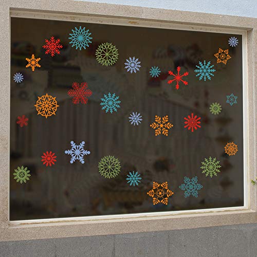 image for IARTTOP Christmas Colorful Snowflake Wall Decal (52pcs), Watercolor Sn