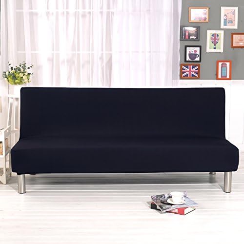 DIFEN Futon Slipcover Sofa Bed Cover Solid Color Full Folding Elastic Armless 80 x 50 inch, Lightweight Stretch Furniture Protector (Black:80" x 50")