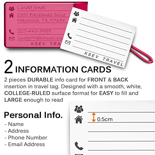 Luggage Tags 4 PACK, KSEV Travel Tags, ID Labels, Name Card Holder for Baggage Bags Suitcases Backpacks (Pink)