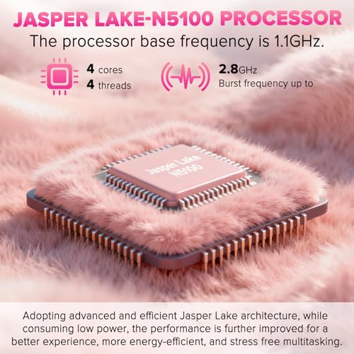 Auusda Lightweight Portable Pink Laptop, Win 11 Pro, 4-Core Processor,15.6" FHD IPS, Backlit Keyboard, Privacy Camera, Fingerprint Reader, USB 3.0, HDMI, for Business Work Study, 8GB RAM 128GB SSD | Backlit Keyboard, Fingerprint Sensor, USB 3.0*2, 6000mAh, Ideal for Student & Business