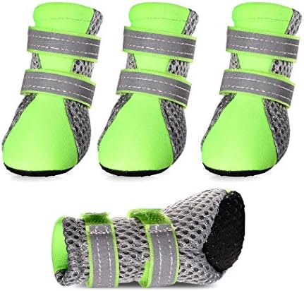Petsee Dog Shoes Pet Boots with Non-slip Soft Sole, Mesh and Reflective Velcro for Small Dogs (L(2.09'' x 1.57''), Green)