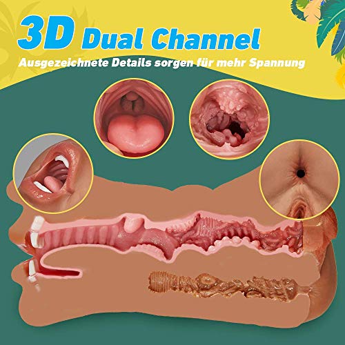 3 IN 1 realistischer Masturbator Sexspielzeug Taschenmuschi für Männer,Pocket Pussy mit Oralsex,Vaginalersex und Analsex Erotik Sonnenbräune Muschi mit drei 3D Liebeslöchern Moruioy