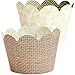 Cupcake Wrappers - Burlap Damask Wedding, Rustic Lace Bridal & Boho Baby Shower, Country Girl Princess Birthday Party Decorations, Reversible Neutral Gender Dessert Wraps (Beige, Yellow, 24 Count)