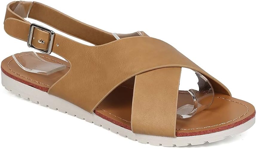 tan cross sandals