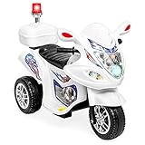 Best Choice Products 6V Kids Battery Powered Electric 3-Wheel Police Emergency Motorcycle Bike Ride-On Toy w/ LED Lights, Music, Horn, Storage - White