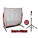 PowerNet 5x5 Practice Net Bundle | Baseball Softball Coaching Aid | Compact Lightweight Portable | Hitting Pitching Training (Red Bundle w/Tee)