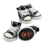 Pet Dog Shoes Denim Sport Casual Anti-slip Rubber Boots Dark Blue Sneaker Comfortable Shoes 4Pcs Pack (Small)