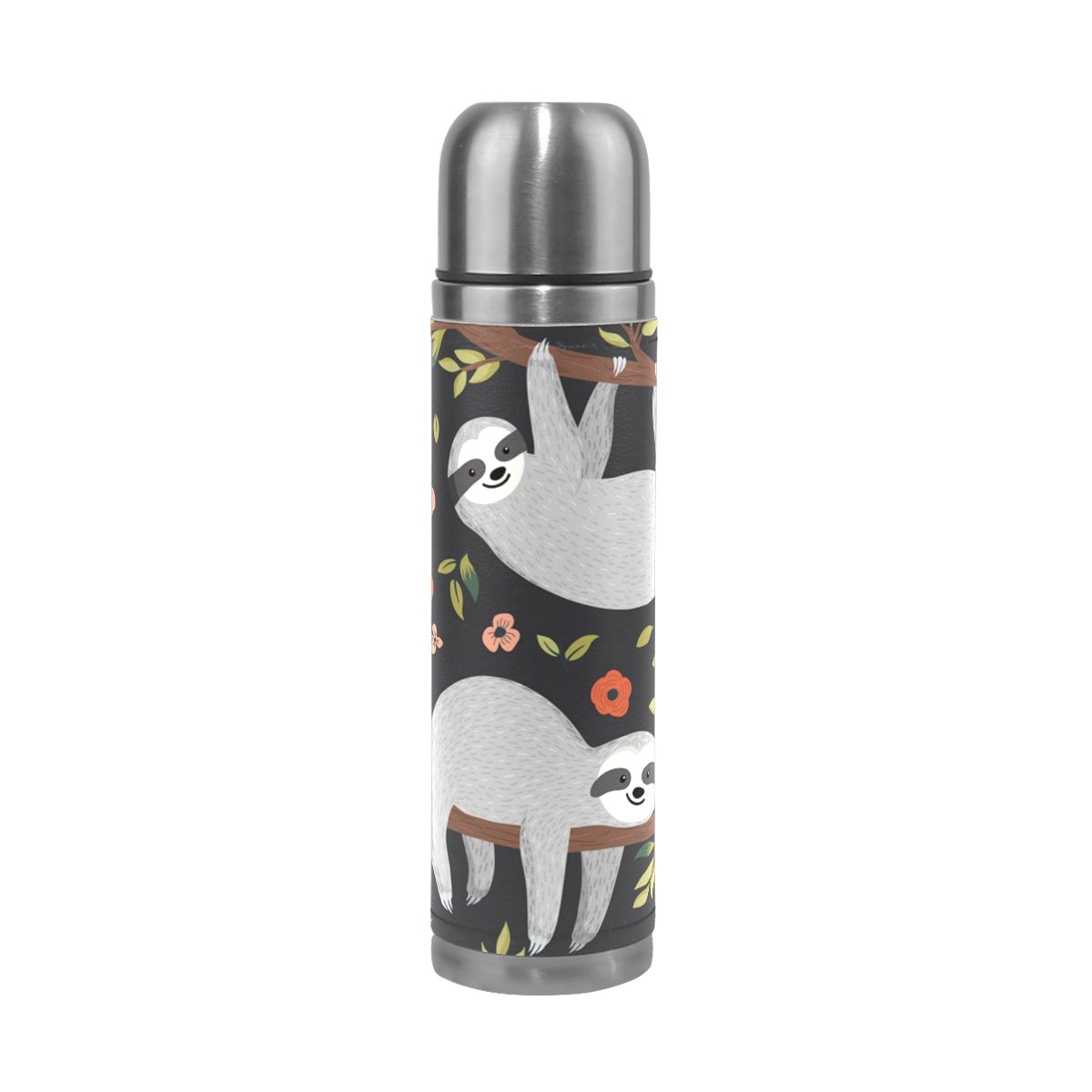 XuXiang ISAOA Sloth Double Walled Vacuum Sealed Insulated Stainless Steel PU leather handguard Water Bottle Vacuum Flask Travel Mug with Tea Leaf Filter Perfect for Indoor Office Outdoor Sports 17 OZ