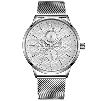 NAVIFORCE Japanese Quartz Stainless Steel Mesh Strap Minimalist Chronograph Watch for Men 3003 - Silver