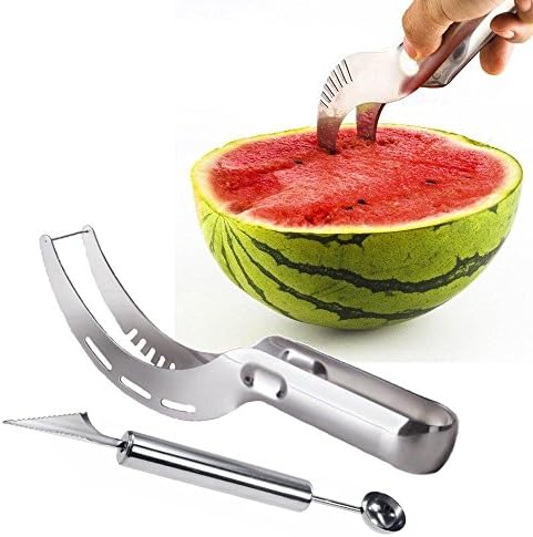 Watermelon Slicer with Melon Baller Scoop - GOSCIEN Melon Slicer Cutter &amp; Dual-Purpose Stainless Steel Melon Baller, Kitchen Gadget for Watermelon, Melon, Cantaloupe and Hylocereus Undatus etc
