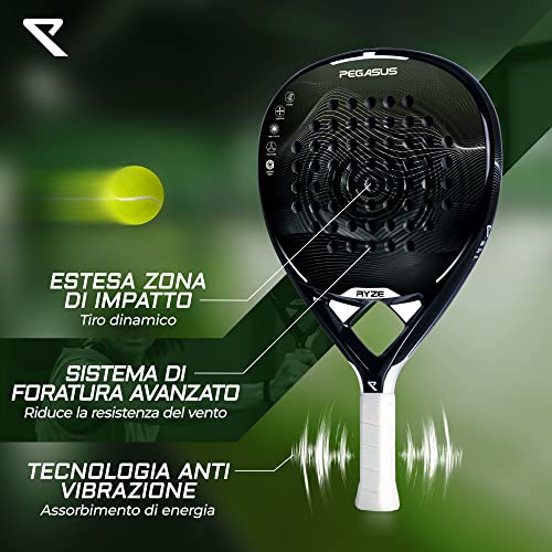 RYZE Padel Racket 100% Carbon Fibre - Maximum Power + Control - with EVA-17 Flex - Lightweight and Durable Structure - Padel Racket for Men and Women - Case Included