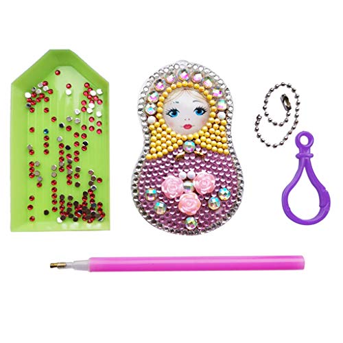 2019 New Gift! Set of 5 Diamond Painting Keychain, 5D Mosaic Making DIY Full Drill Special Shape Diamond Painting Beauty Doll Keychain Key Ring Phone Charm (Set of 5 Doll)