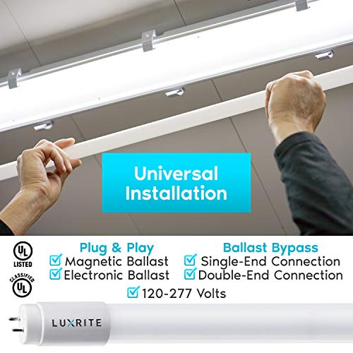Luxrite 4FT T8 LED Tube Light, Ballast and Ballast Bypass Compatible