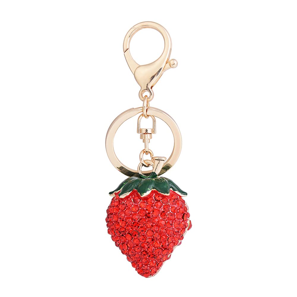 Medifier Cute Keychains Rhinestone Charms Strawberry Key Ring for Girlfriend Women Teen Girls Adults Bling Crystal Pendant Keyring Key Chain for Car Keys Purse Bag Creative Gift