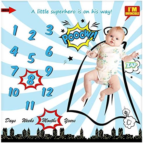 赤ちゃん用 月間マイルストーンブランケット 新生児 男の子 開店祝い 女の子用 パーソナライズ 幼児 おくるみ受け 40インチ X 写真撮影用小道具 ママフレーム 毛布 写真撮影用背景 スーパーヒーローブランケット