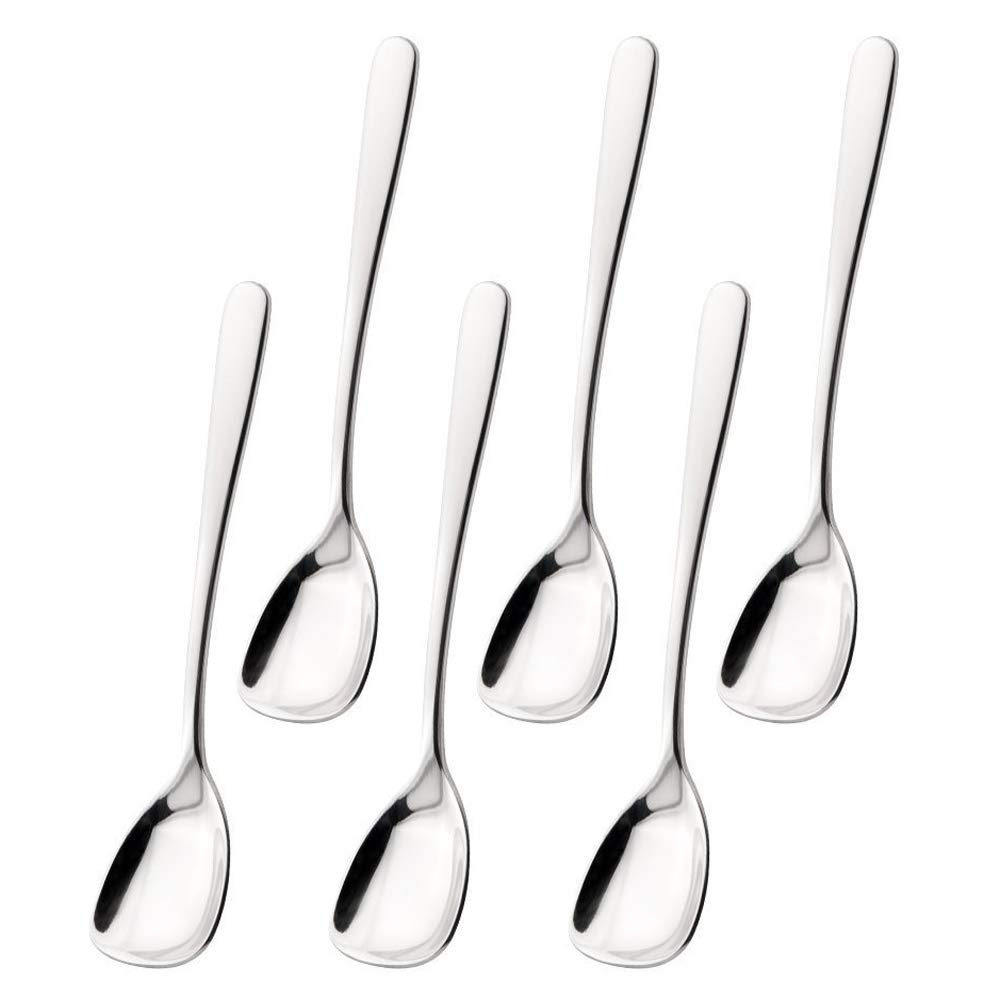 FOXAS 5.9-inch Set of 6 Dessert Spoons, 304 Stainless Steel Ice Cream Spoons, 15CM Square Coffee Spoons, Elegant Flat Teaspoons for Desserts, Sundae, Coffee, Cake, Yogurt, Bon Appétit Serie