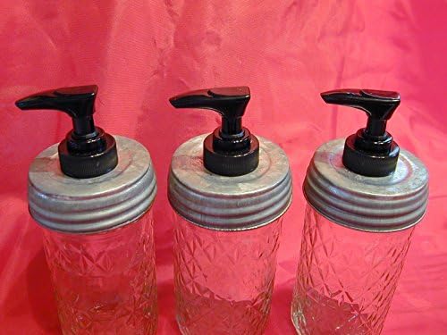 Galvanized Lid with Black Pump Triple Pack - Mason Jar Lotion/Soap dispenser Converter - Lid &amp; Pump