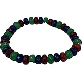 Natural Ruby Emerald and Sapphire Gemstone Beaded Stretch Bracelet