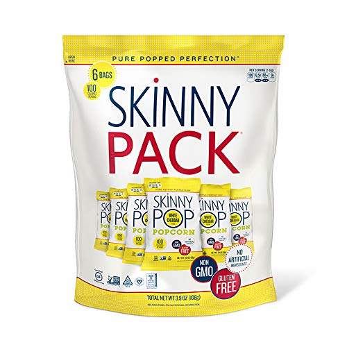 SkinnyPop White Cheddar Popcorn, 0.65oz Individual Sized Bags, (Pack of 6), Skinny Pop, Skinny Pack, Healthy Popcorn Snacks, Gluten Free