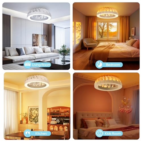 GLOFAN 46 cm Ceiling Fan with Silent Light, 3000K-6500K & 1800K Adjustable Backlight Ceiling Fan Lamp with Remote, 6 Speeds and Timer, Ceiling Fan for Bedroom, Living Room