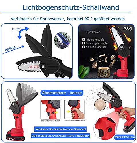 LUSTAR Kleiner Kettensägen-Akku Mit Akku Und Ladegerät, Kettensäge Mit 2 Akkus 4 Ketten Und Für Gartenbäume – Bild 4