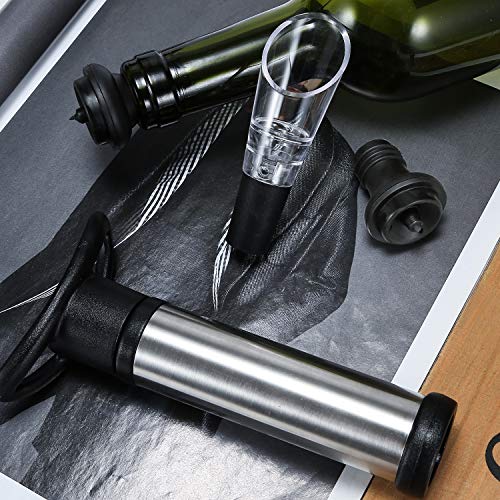 DIFENLUN Vacuum Wine Stoppers, Original Stainless Wine Saver with 1 Wine Vacuum Preserver Pump, 4 Reusable Valve Air Rubber Bottle Stoppers, Free Give 1 Wine Aerator Pourer