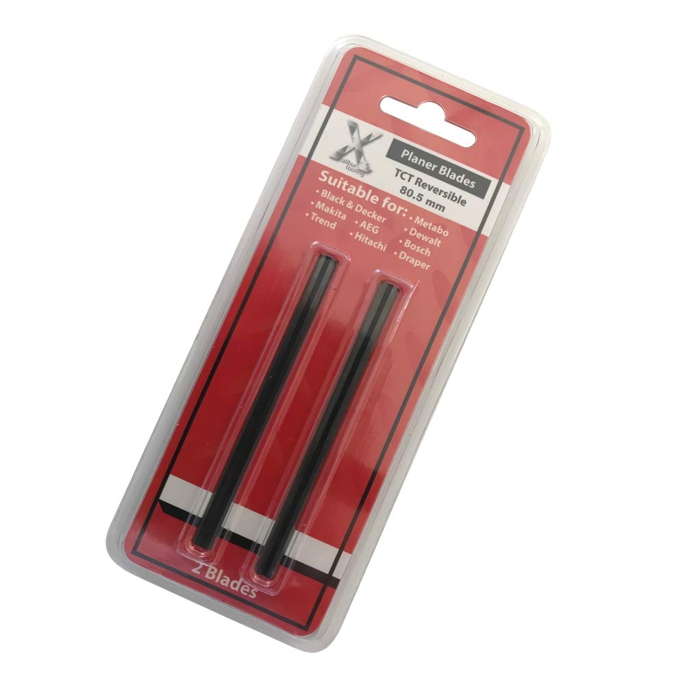 80.5mm Carbide Planer Blades Reversible for DeWalt, Makita, Elu, NuTool, Bosch, AEG, Haffner 80mm 1 Pair Made by Xcalibur Tooling Durable TCT Planer Knives with Two Cutting Edges