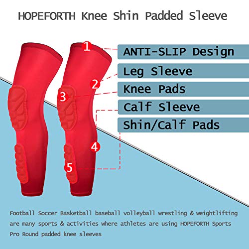HOPEFORTH Knee Calf Padded 2 Pack Compression Leg Sleeve Thigh Sports Protective Gear Shin Brace Support for Football Basketball Volleyball Soccer Baseball Tennis Youth Kids Adult - Thumbnail 4