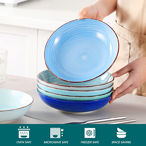 vancasso Bonita Pasta Bowls 38 oz/1140 ml, Large Ceramic Salad Bowls, Pasta Bowl Set of 6, Microwave & Dishwasher Safe Soup Bowls, Serving Bowls, Cool Colors
