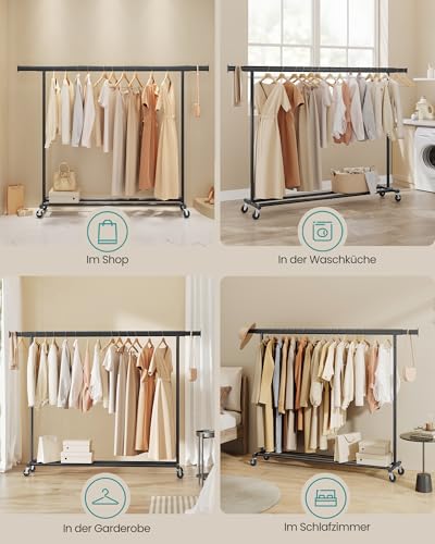 SONGMICS Clothes Rack on Wheels, Heavy Duty Clothes Rack, Extendable Clothes Rail, Maximum Load 150 kg, Easy Assembly, Portable, Black HSR175B01