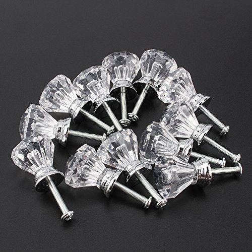 Yosoo 12pcs 25mm Diamond Shape Crystal Glass Cabinet Knob Cupboard Drawer Pull Handle Door Drawer Knob