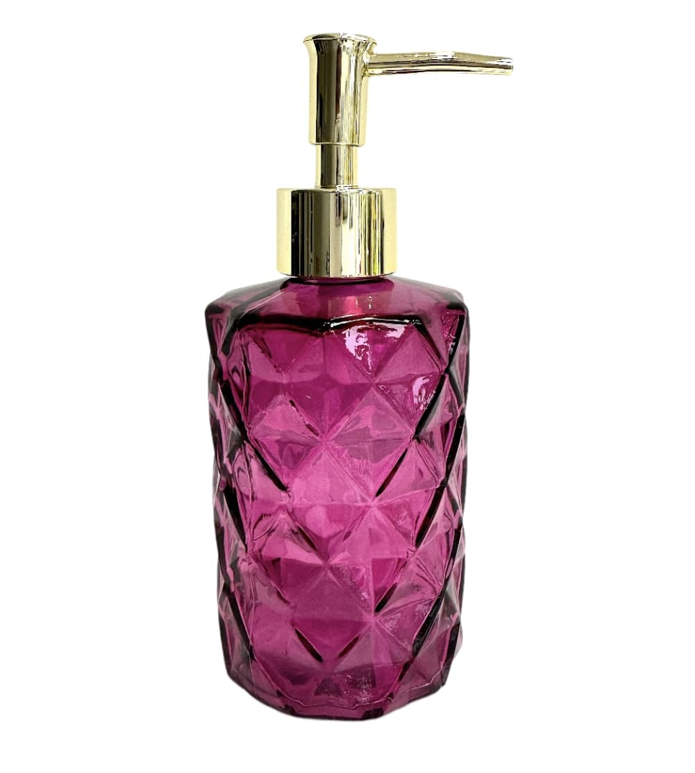 Rocwing Glass Pump Dispenser for Lotion Liquid Soap in Bathroom or Kitchen (Fuchsia-Gold)