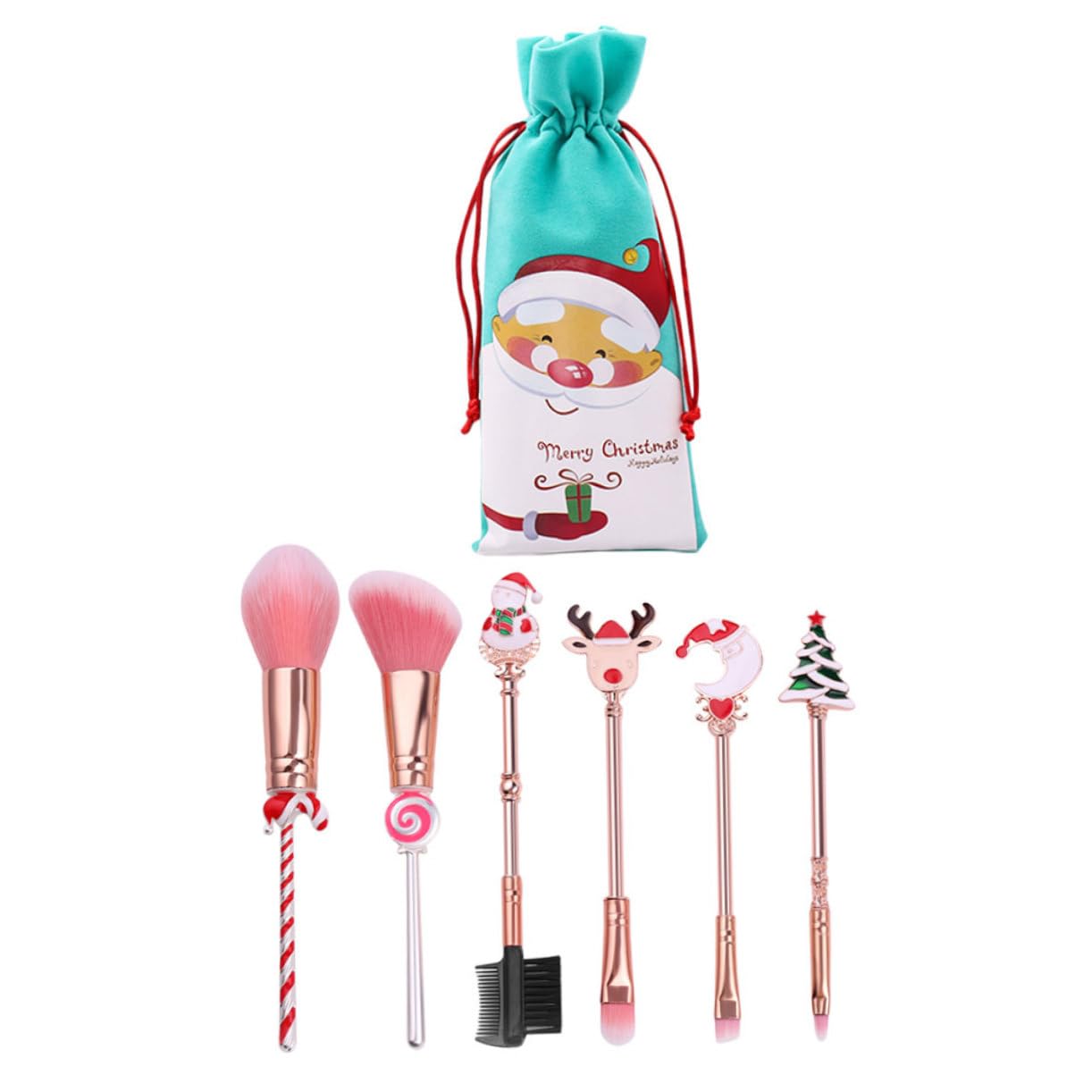 Beatifufu 6Pcs Christmas Cartoon Makeup Brush for Foundation Eyebrow Eyeshadow Soft Fibers for Teen Girls Mini Cosmetics Tool for Application