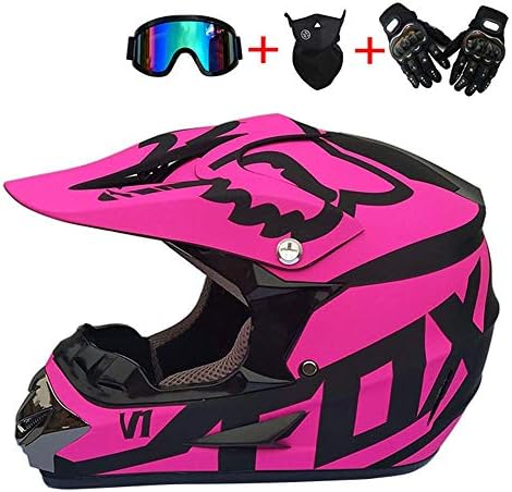 Everyday Fashion:Motocross Helmet Kids Motorcycle Set with Goggles Gloves Mask, Black and Pink ,Adult Full Face Bike Helmet Off Road Crash MTB Helmets ATV for Youth Men Women :S