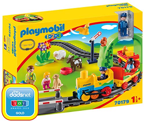 PLAYMOBIL 1.2.3 70179 Meine erste Eisenbahn mit Tunnel, Schienen und 3 Waggons zum Verbinden, ab 1,5 Jahren