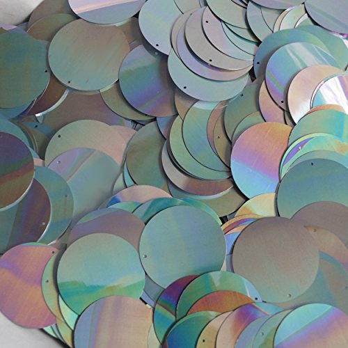 30mm Round Flat Sequins Silver Rainbow Iris Shiny Metallic. Made in USA