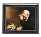 Daily Bread Man Praying At Dinner Table Grace Religious Wall Picture Framed Art Print
