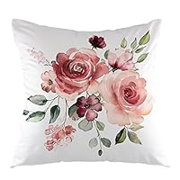 oFloral Flower Throw Pillow Cover Flower Floral Leaf Buds Pillow Case Square Decorative Cushion Cover for Sofa Couch Home Bedroom Indoor Outdoor Pillowcase 18 x 18 Inch Green Pink White