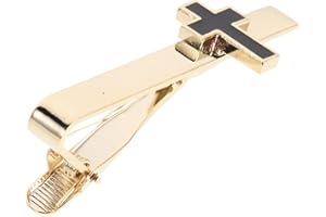FRCOLOR Copper Cross Tie Clip for Men, Black and Gold Religious Necktie Bar, Short Modern Cross Accessory