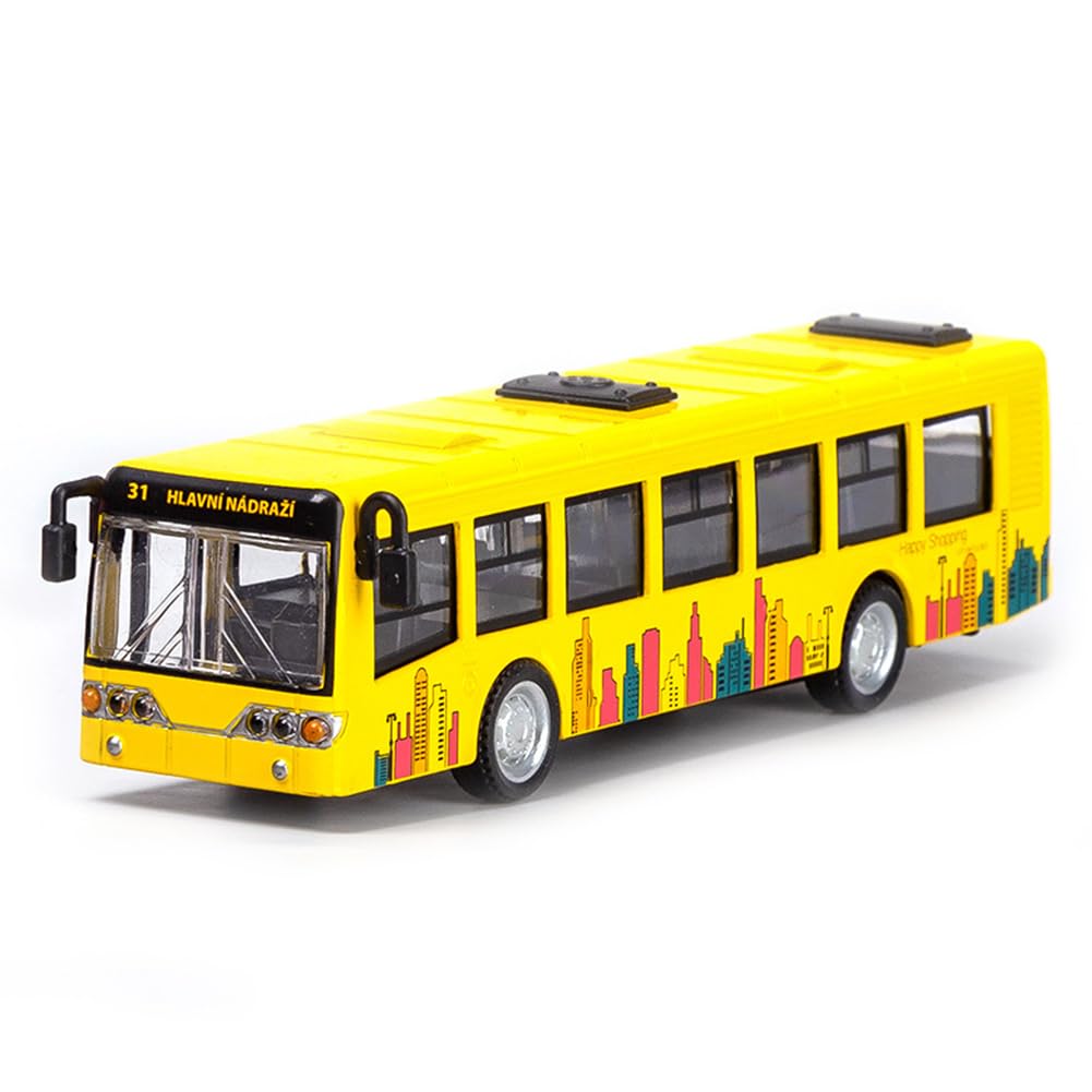 Toy Bus with Box, Bus Car Toys Pull Back Vehicle Toys Alloy Diecast Pull Back Bus Toy Vehicles Mini Pull-Back Vehicles Friction Powered City Play Vehicle Toy Set Bus Toy Car Model Kids Gifts Yellow