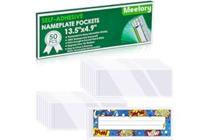 Meetory 50 Pieces 13.5” x 4.9” Transparent Nameplate Pocket Self-Adhesive Clear Plastic View Name Tag Sleeves for Classroom Desk, Office Supplies（NOT Include Name Tags）