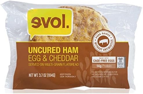 Evol Foods Uncured Ham Egg and Cheddar Breakfast Sandwich, 3.7 Ounce -- 18 per case.